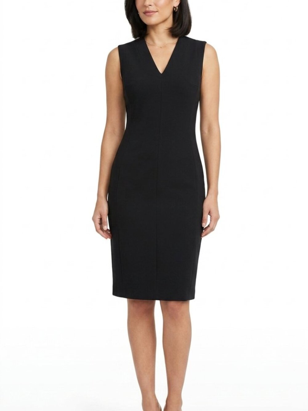 STANDARD JAMES PERSE BLACK V-NECK SLEEVELESS MIDI SHEATH DRESS STYLE WHTP6378